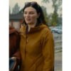 Aisling Bea yellow hooded jacket
