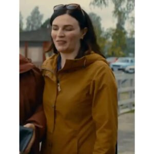 Aisling Bea yellow hooded jacket
