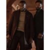 Aldis Hodge brown wool coat
