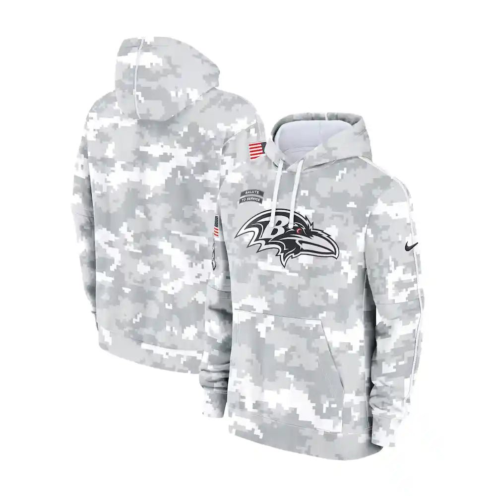 Baltimore Ravens Nike Arctic Camo 2024 Salute to Service Club Fleece Pullover Hoodie