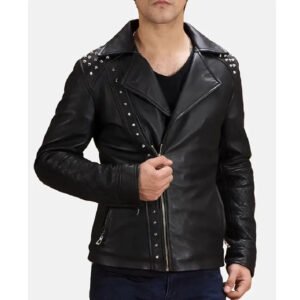 Black Motorcycle Studded Leather Jacket