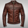 Mens Brown Distressed Brown Biker Jacket