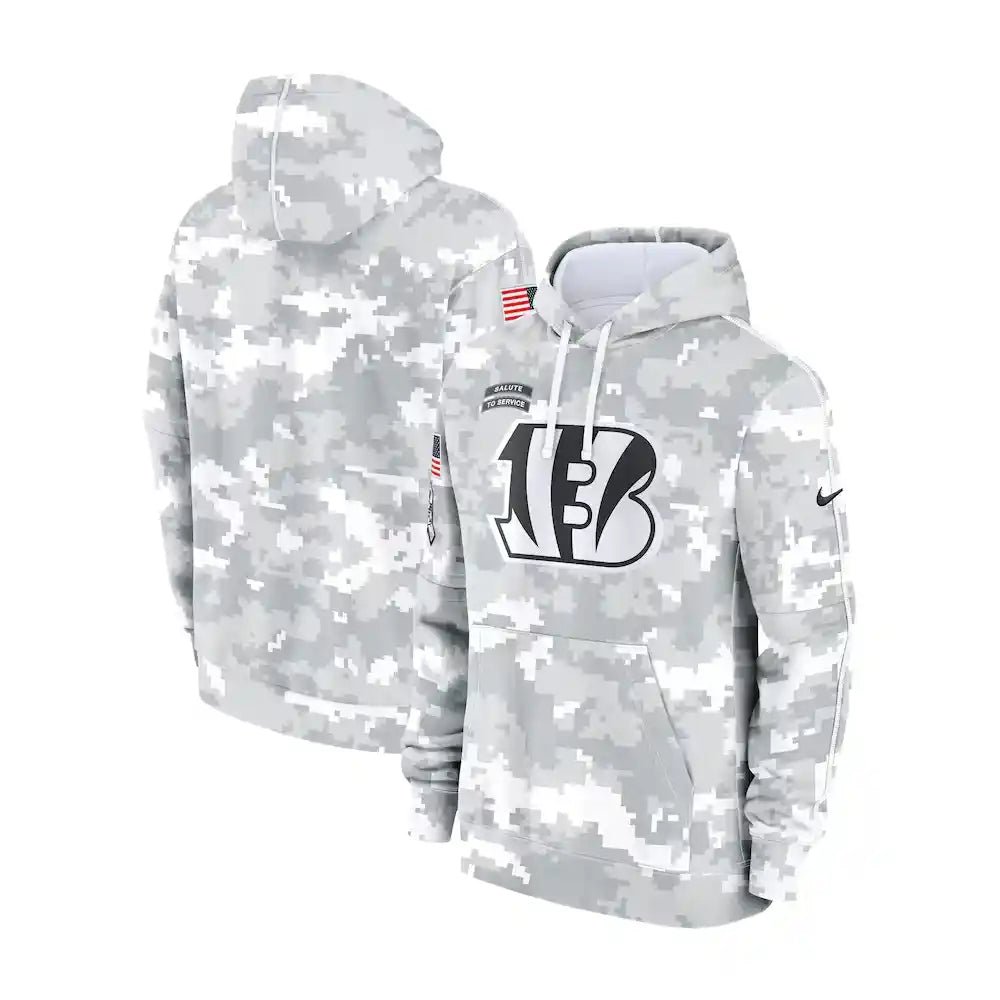 Cincinnati Bengals Nike Arctic Camo 2024 Salute to Service Club Fleece Pullover Hoodie