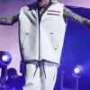 White hooded vest Coachella