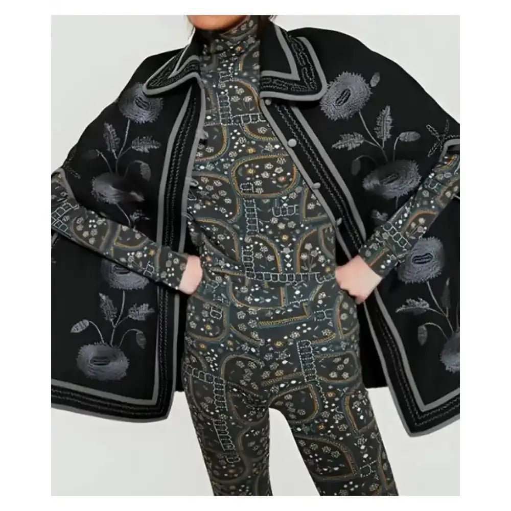 Emily Cooper Emily In Paris Season 04 Black Floral Cape Coat