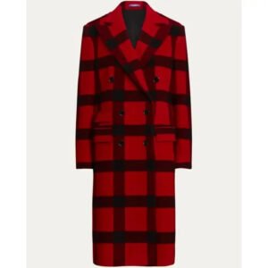 Emily Cooper TV-Series Emily In Paris Season 04 Lily Collins Red Black Plaid Wool Twill Coat