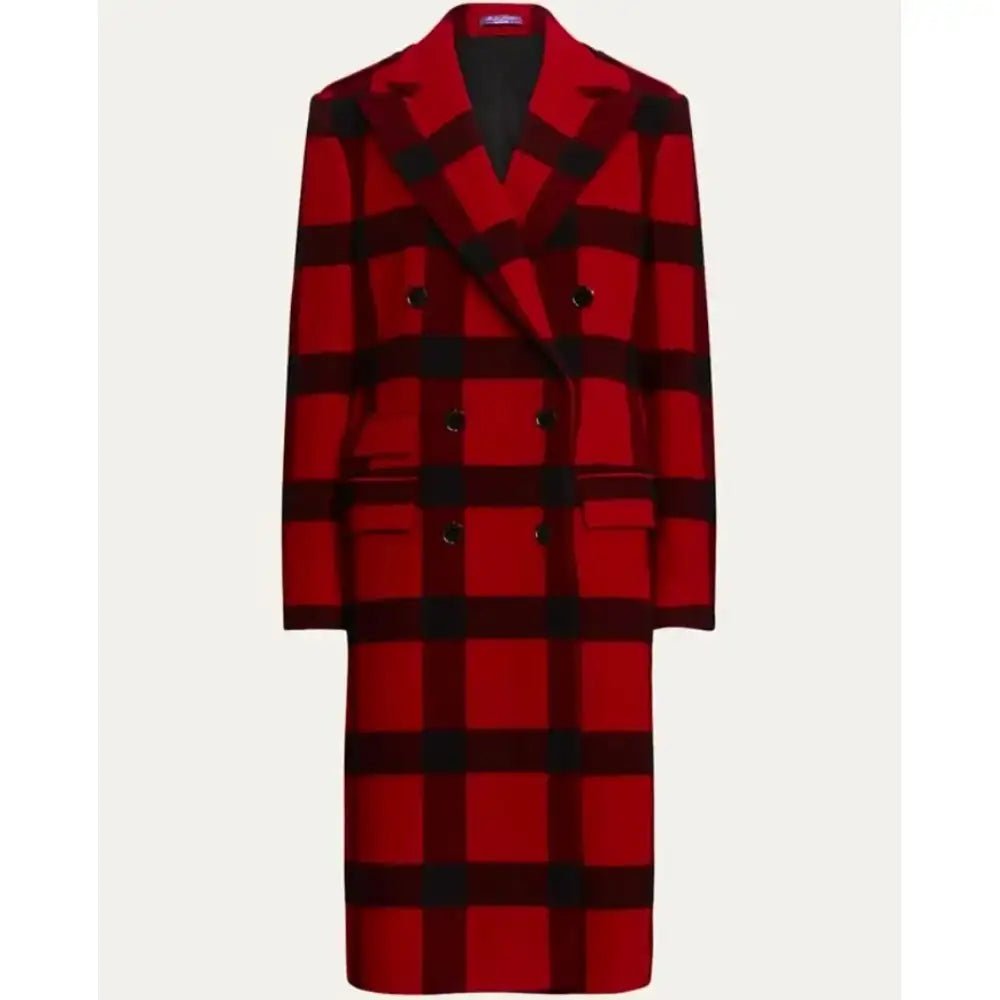 Emily Cooper TV-Series Emily In Paris Season 04 Lily Collins Red Black Plaid Wool Twill Coat