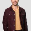 Glen Powell Hit Man 2024 Maroon Jacket