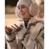 Lily Collins White Embroidered Coat
