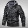 Mens Biker Hooded Real Leather Jacket