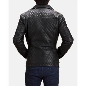 Mens Motorcycle Studded Black Leather Jacket