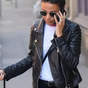 Michelle Keegan Manchester Street Style Black Biker Jacket