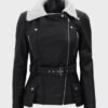 Natalie Shearling Leather Black Belted Biker Jacket