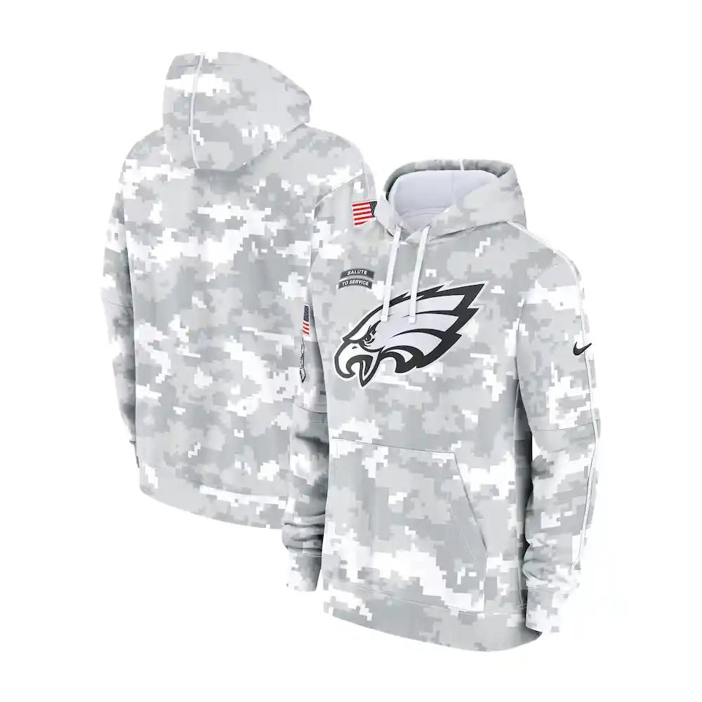 Philadelphia Eagles Nike Arctic Camo 2024 Salute to Service Club Fleece Pullover Hoodie