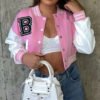 Cropped Varsity Jacket Pink