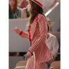 Lily Collins Red & White Blazer