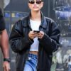 Hailey Bieber Oversized leather jacket