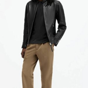 All Saints Cora Leather Snap Back Collar Jacket