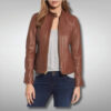 Women Biker Style Brown Leather Jacket
