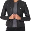 Black Leather Biker Jacket Womens