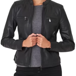 Black Leather Biker Jacket Womens