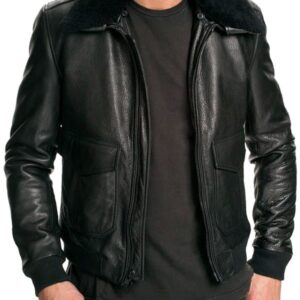 Mens-Air-Force-Black-Leather-Bomber-Jacket-Fur-Collar