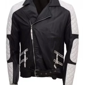 Men’s Black & White Biker Leather Jacket