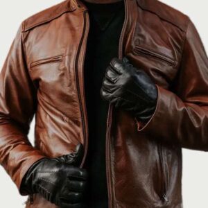 Mens-Cafe-Racer-Brown-Leather-Jacket-Open-1