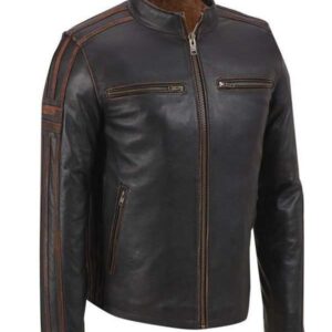 Mens Stripe Cafe Racer Jacket