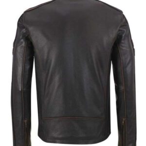 Mens Stripe Cafe Racer Leather Jacket