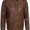 Mens Waxed Sheepskin Fashion Leather Jacket Brown