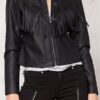 Womens Western Style Black Fringe Leather Jacket