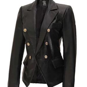 Kim Kardashian Black Leather Double Breasted Blazer